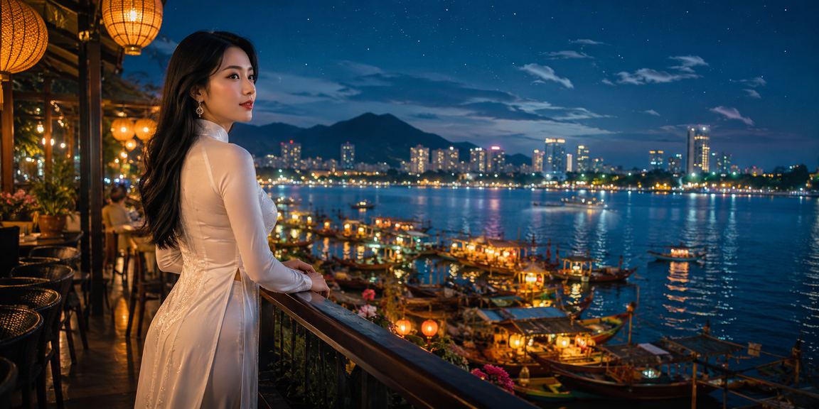 Khung cảnh nghỉ dưỡng VIP tại Vũng Tàu với trang phục áo dài truyền thống và không khí thư giãn